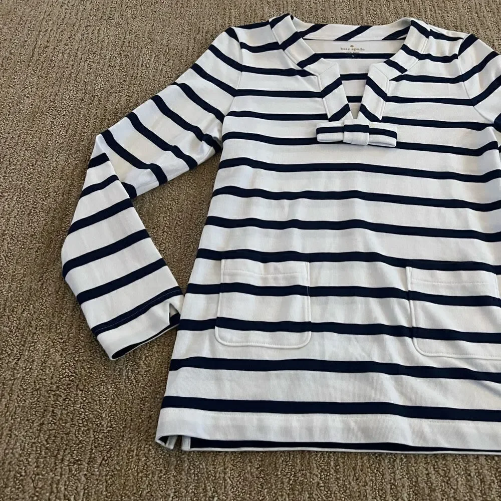 Kate Spade Blue and White Striped Box Tropez Top